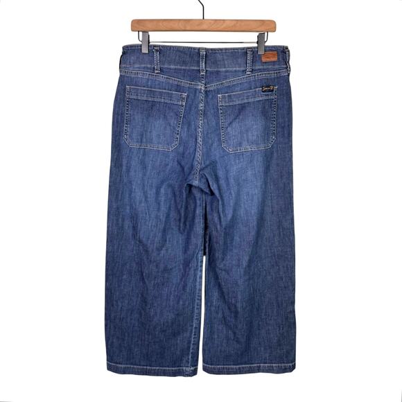 Seven7 Wide Leg Capri Cropped High Rise Square Pocket Blue Denim Jeans - Picture 2 of 8